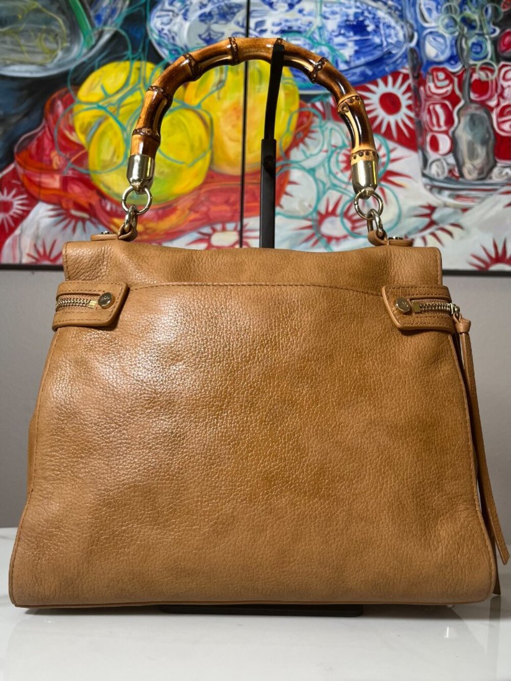 Elaine Turner Celeste Cheetah Haircalf Bamboo Convertible Satchel Backpack - Picture 6 of 16